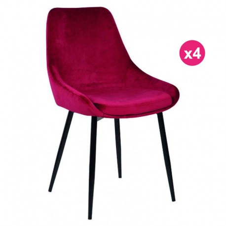 Lot de 4 Chaises Repas Velours Rouge avec Piétement Métal Noir Kari KosyForm