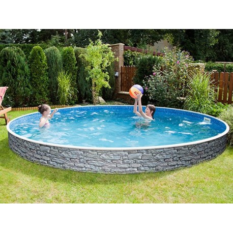 Pool Azuro Round 360x120 style gray stones with Sand filter