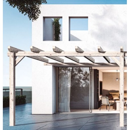 Aangebouwde pergola in ruw hout Sevilla 5x4m 20m2